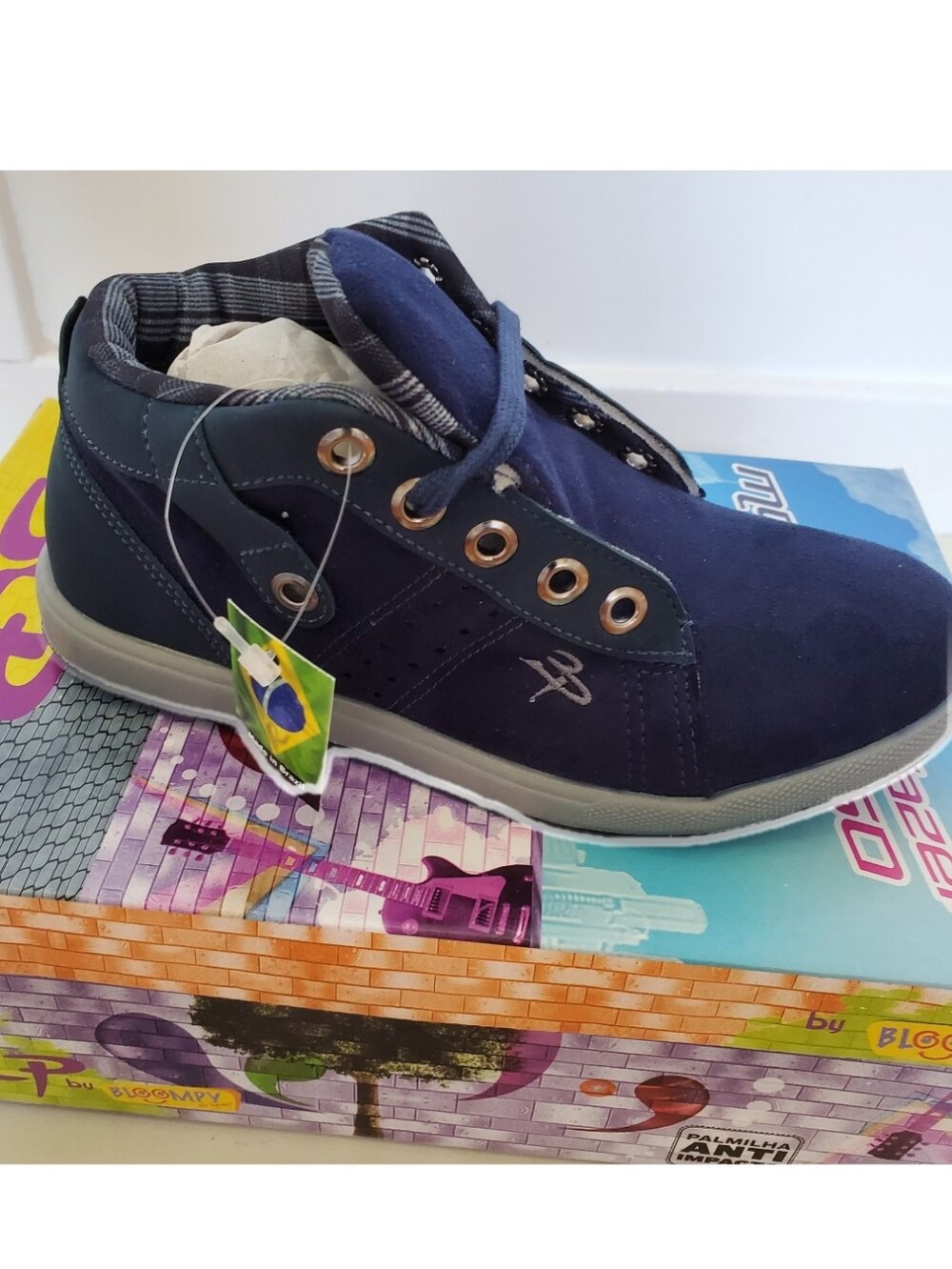 Kids Navy Blue Suede-like High-Top Casual Sneakers